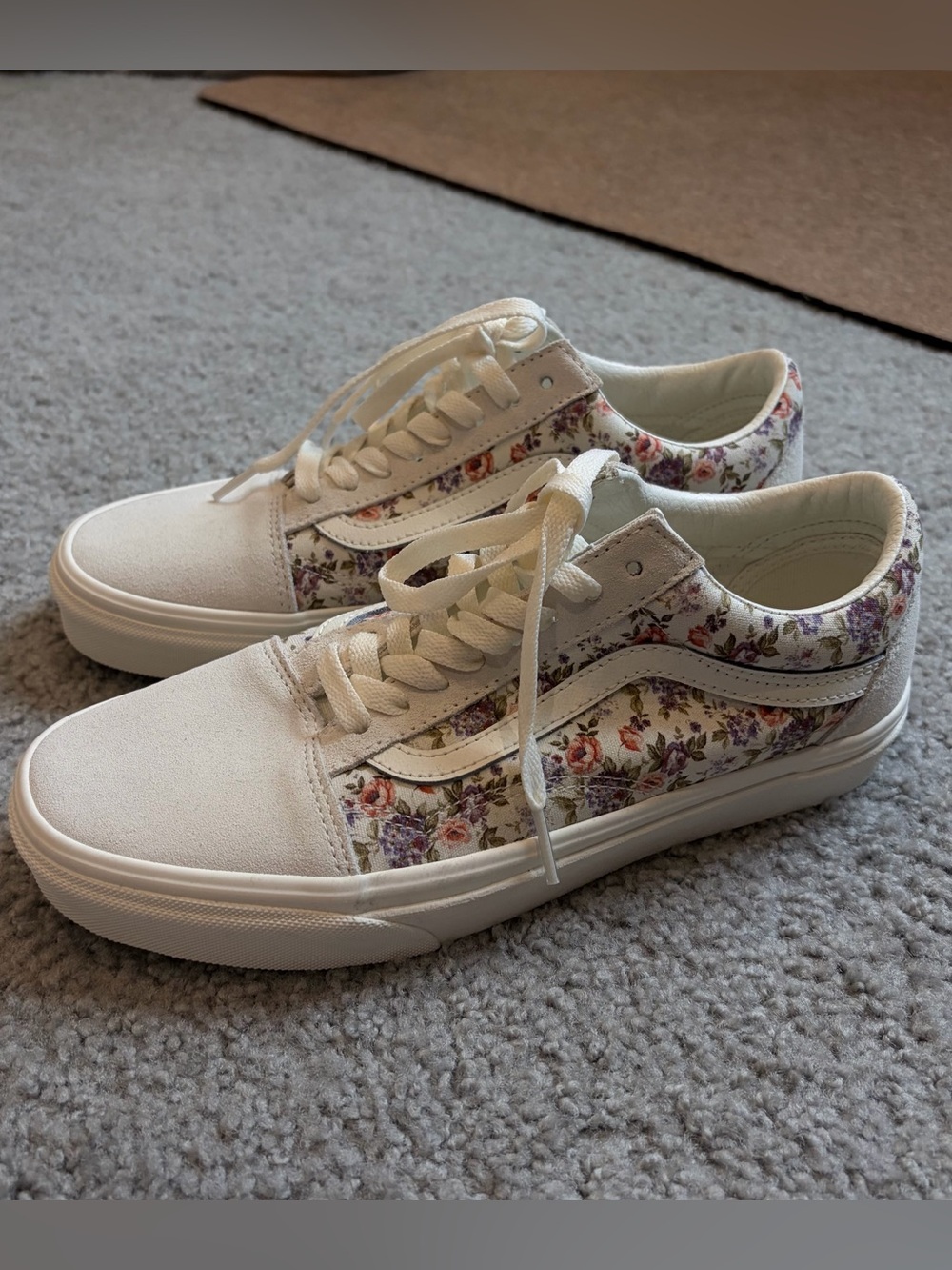 Vans White Low-Top Sneakers with Pink & Purple Floral Print
